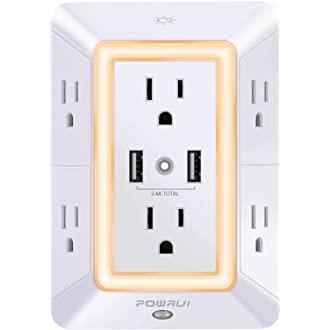 USB Wall Charger, Surge Protector, POWRUI 6-Outlet Extender with 2 USB Charging Ports (2.4A Total) and Night Light, 3…